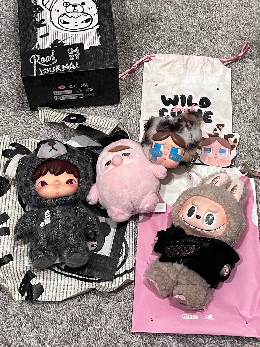 Popmart bundle - hirono, labubu, cry baby, and beanie